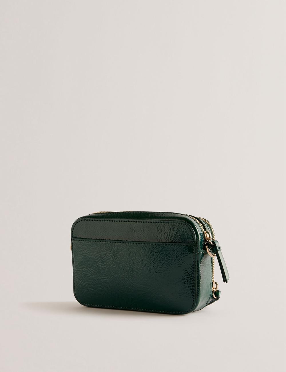 Women Ted Baker STUNWA - Patent Leather Webbing Camera Camera Bag Mid-Green | KSA  5274-PMYEH