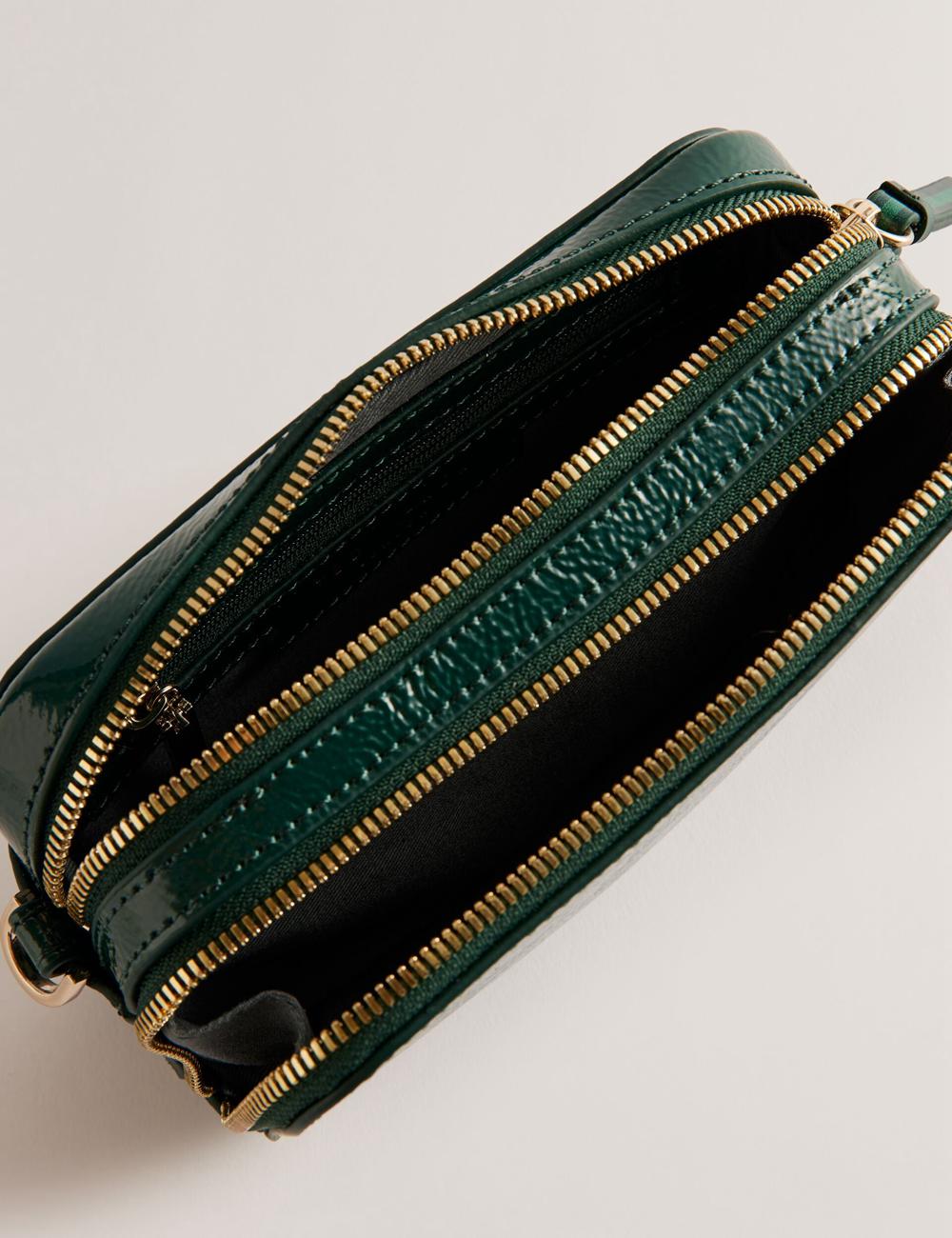 Women Ted Baker STUNWA - Patent Leather Webbing Camera Camera Bag Mid-Green | KSA  5274-PMYEH