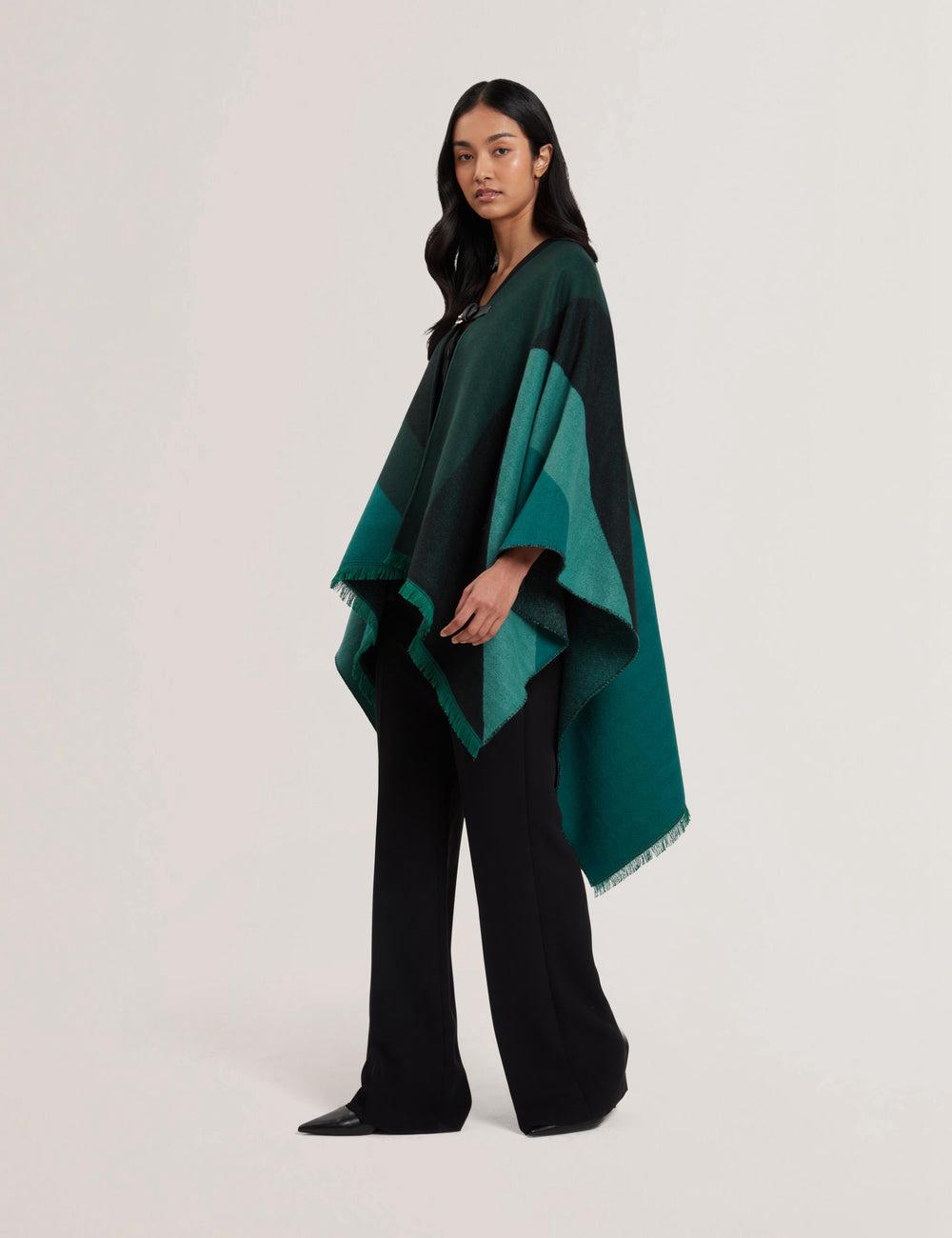 Women Ted Baker SUFFIA - Colour Block Buckled Woven Ponchos Dk-Green | KSA  1053-TLJAZ