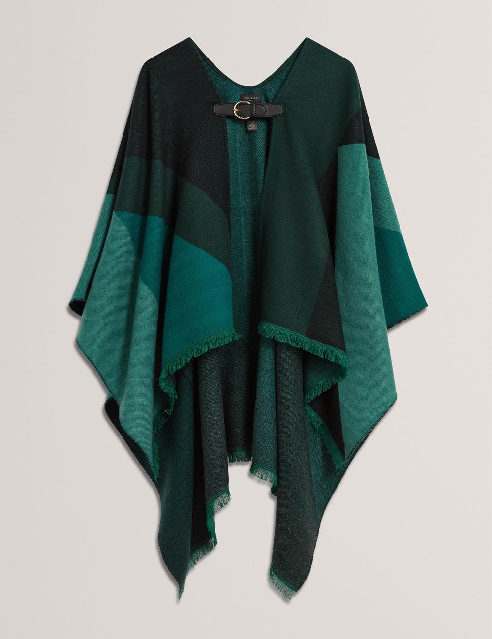 Women Ted Baker SUFFIA - Colour Block Buckled Woven Ponchos Dk-Green | KSA  1053-TLJAZ