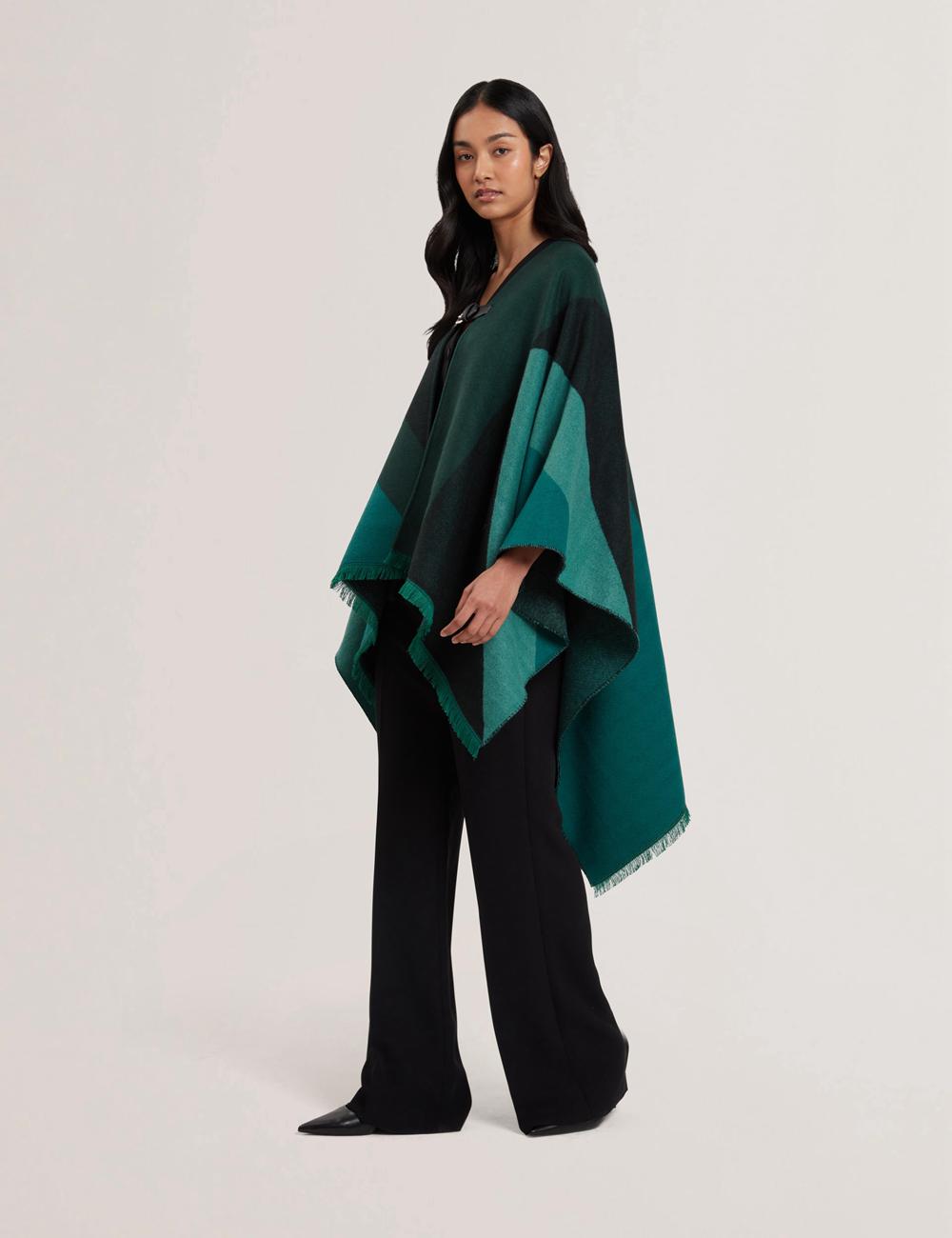 Women Ted Baker SUFFIA - Colour Block Buckled Woven Ponchos Dk-Green | KSA  1053-TLJAZ