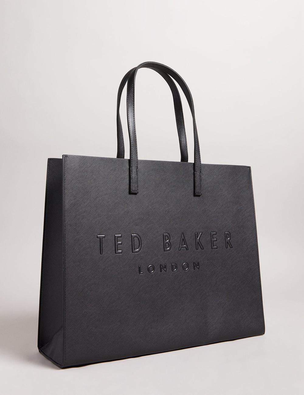 Women Ted Baker SUKICON - Textured Faux Leather Icon Tote Bags Black | KSA  8741-LYMSP