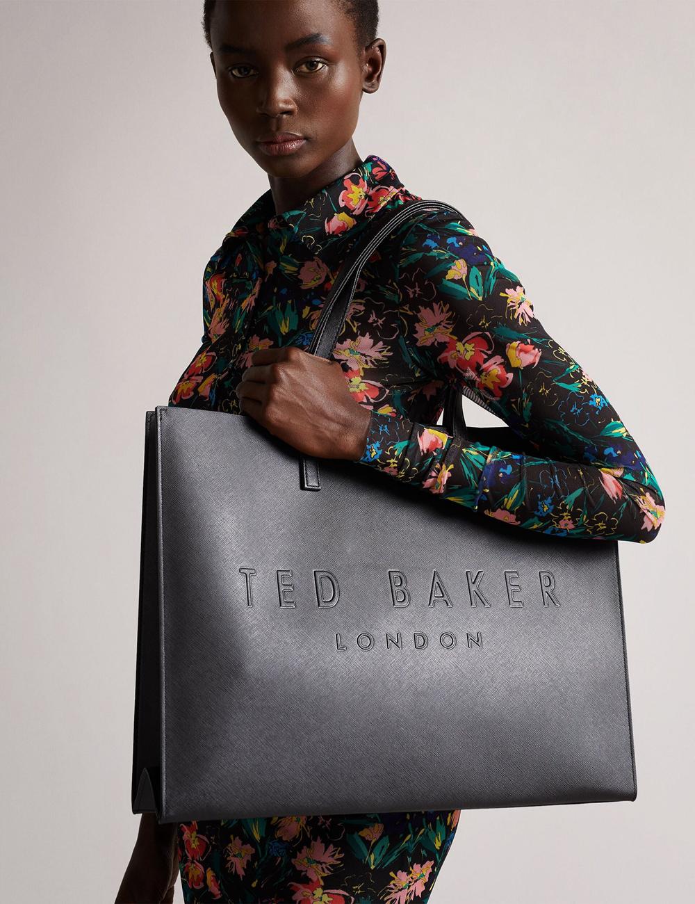 Women Ted Baker SUKICON - Textured Faux Leather Icon Tote Bags Black | KSA  8741-LYMSP