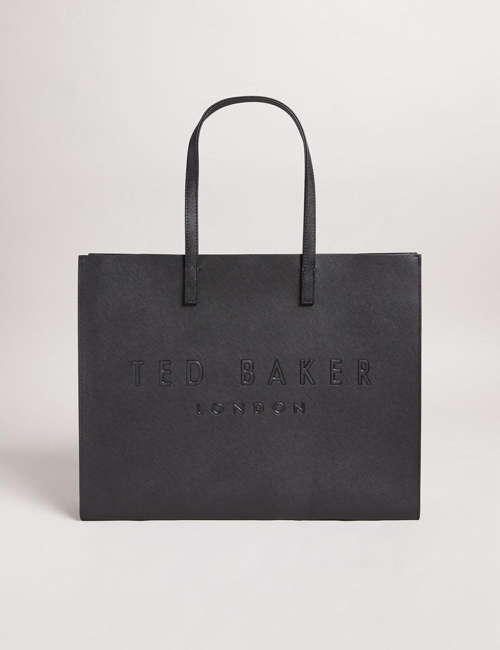 Women Ted Baker SUKICON - Textured Faux Leather Icon Tote Bags Black | KSA  8741-LYMSP