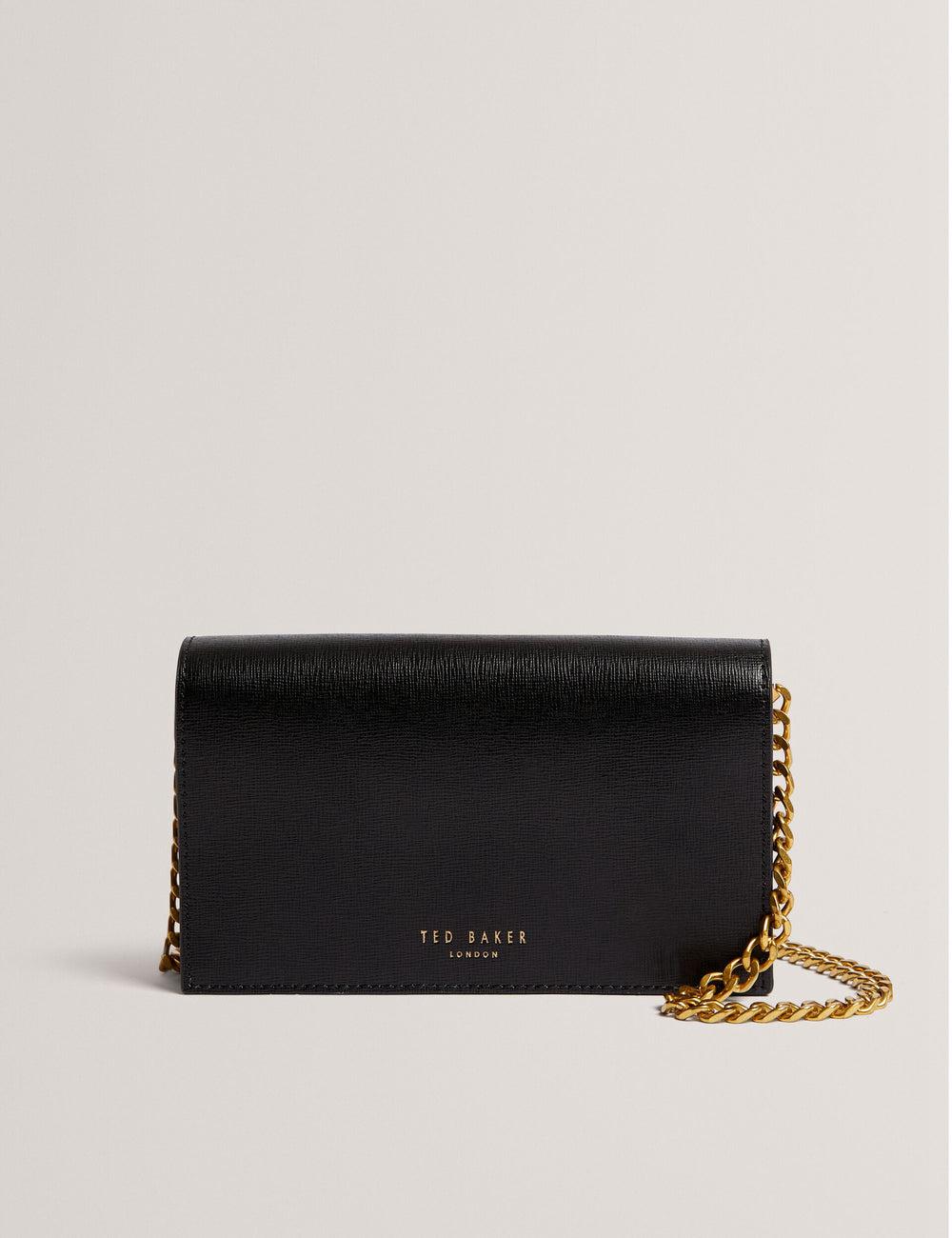 Women Ted Baker TABINA - Leather With Chain Crossbody Strap Purses Black | KSA  7612-LOZFU