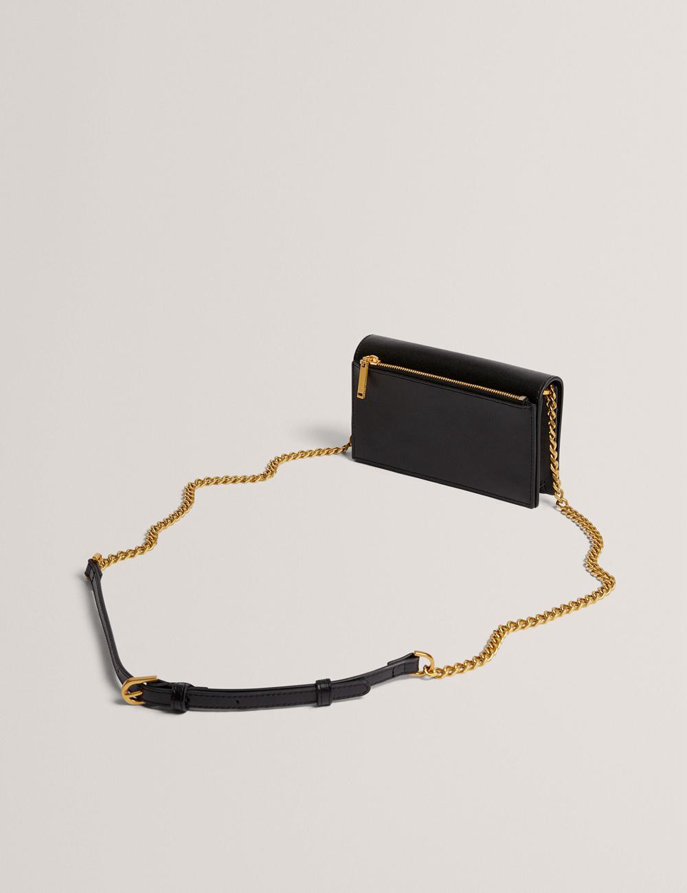Women Ted Baker TABINA - Leather With Chain Crossbody Strap Purses Black | KSA  7612-LOZFU