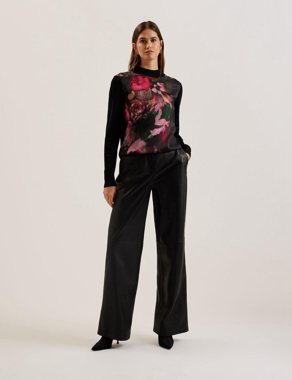 Women Ted Baker TABITHR - Printed Panel Long Sleeve Knit Tops Black | KSA  4712-PSABI