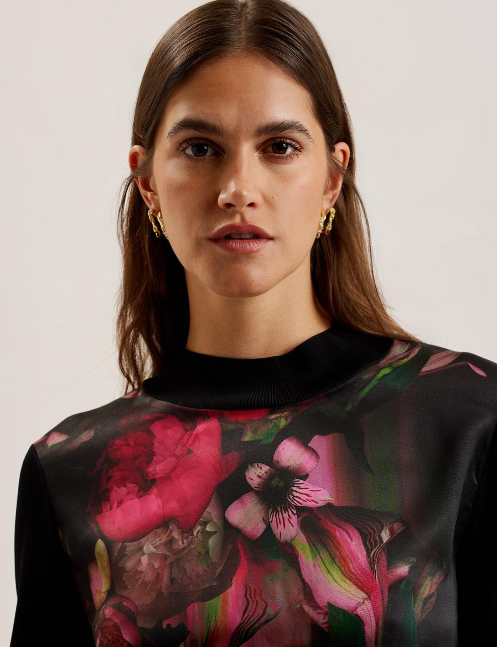 Women Ted Baker TABITHR - Printed Panel Long Sleeve Knit Tops Black | KSA  4712-PSABI