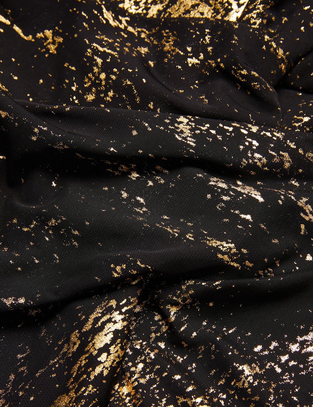 Women Ted Baker TALULAR - Bardot Foil Printed Mesh Tops Black | KSA  2047-CSWNF