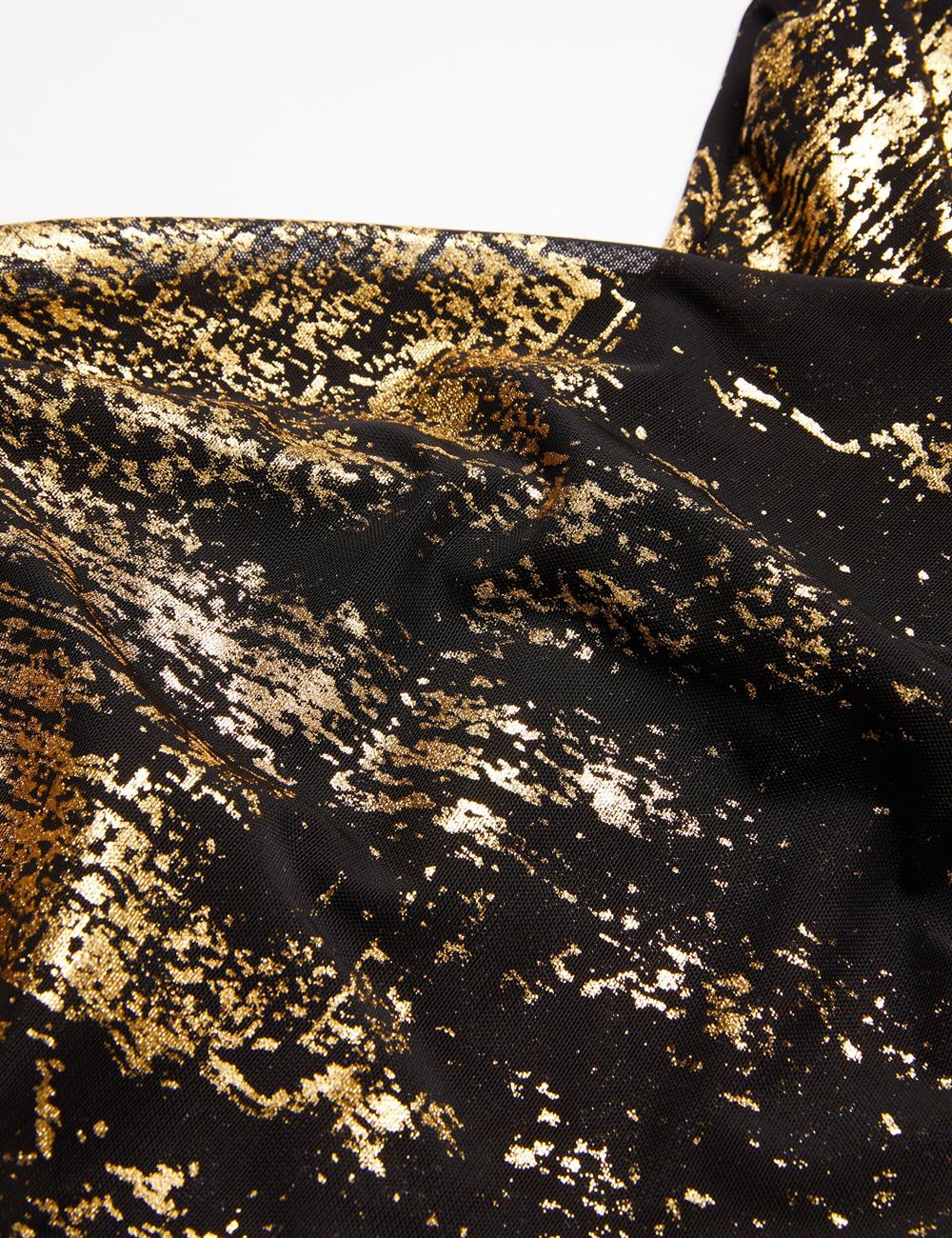 Women Ted Baker TALULAR - Bardot Foil Printed Mesh Tops Black | KSA  2047-CSWNF