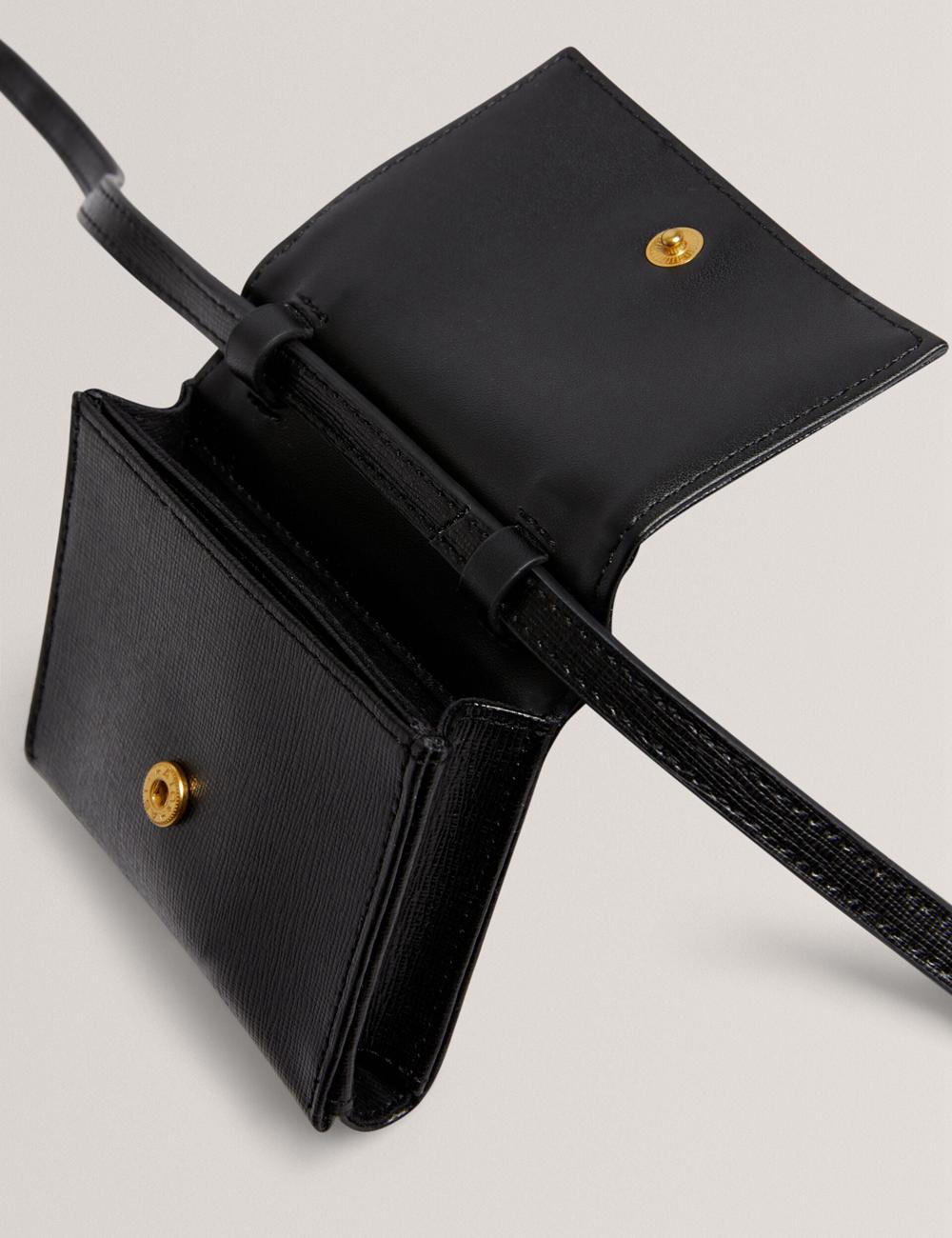 Women Ted Baker TAMZIEE - Leather Crossbody Card Holder Crossbody Bags Black | KSA  5123-PRBDK