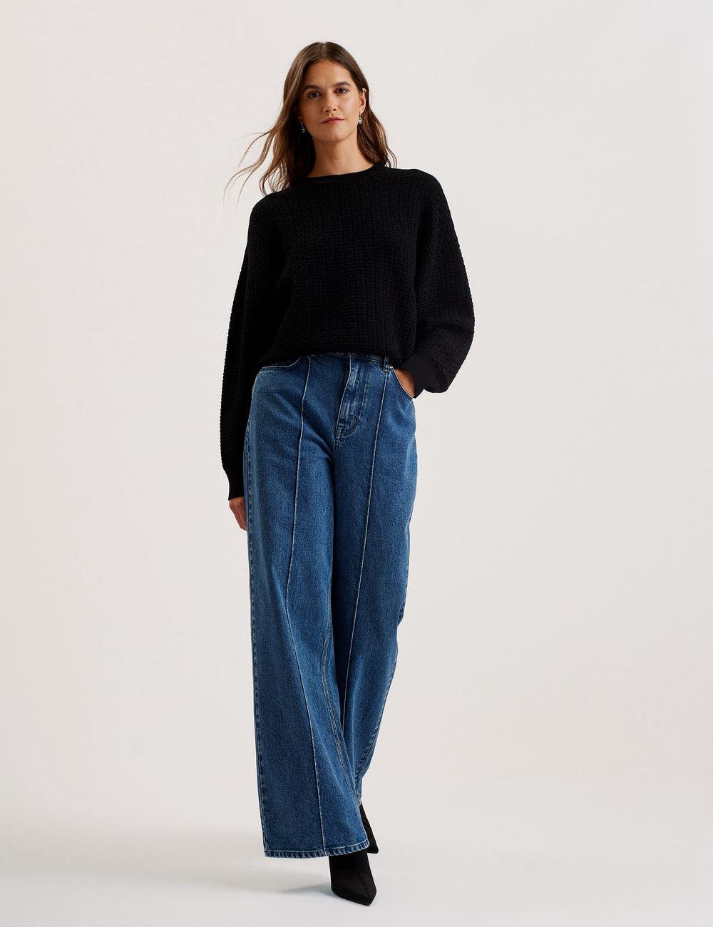 Women Ted Baker TEDTYY - Textured T Jacquard Knitted Jumpers Black | KSA  3792-XQGSC