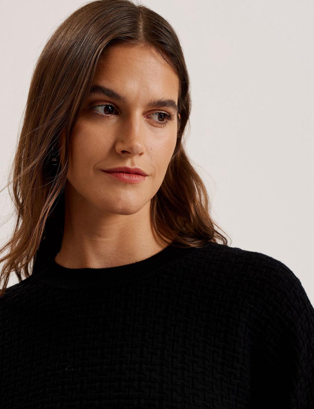 Women Ted Baker TEDTYY - Textured T Jacquard Knitted Jumpers Black | KSA  3792-XQGSC