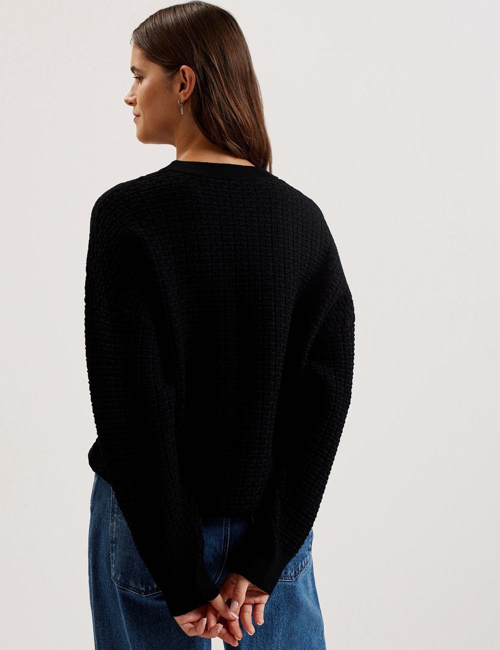 Women Ted Baker TEDTYY - Textured T Jacquard Knitted Jumpers Black | KSA  3792-XQGSC