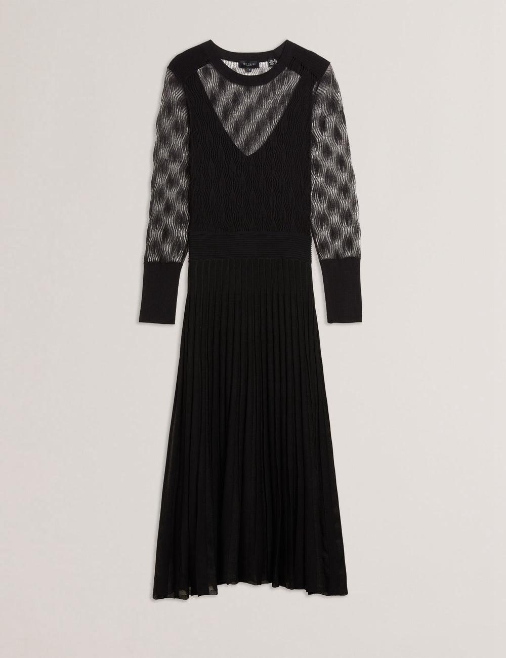 Women Ted Baker TIIMARA - Pointelle Knit Asymmetric Midi Dresses Black | KSA  4178-JIGUM
