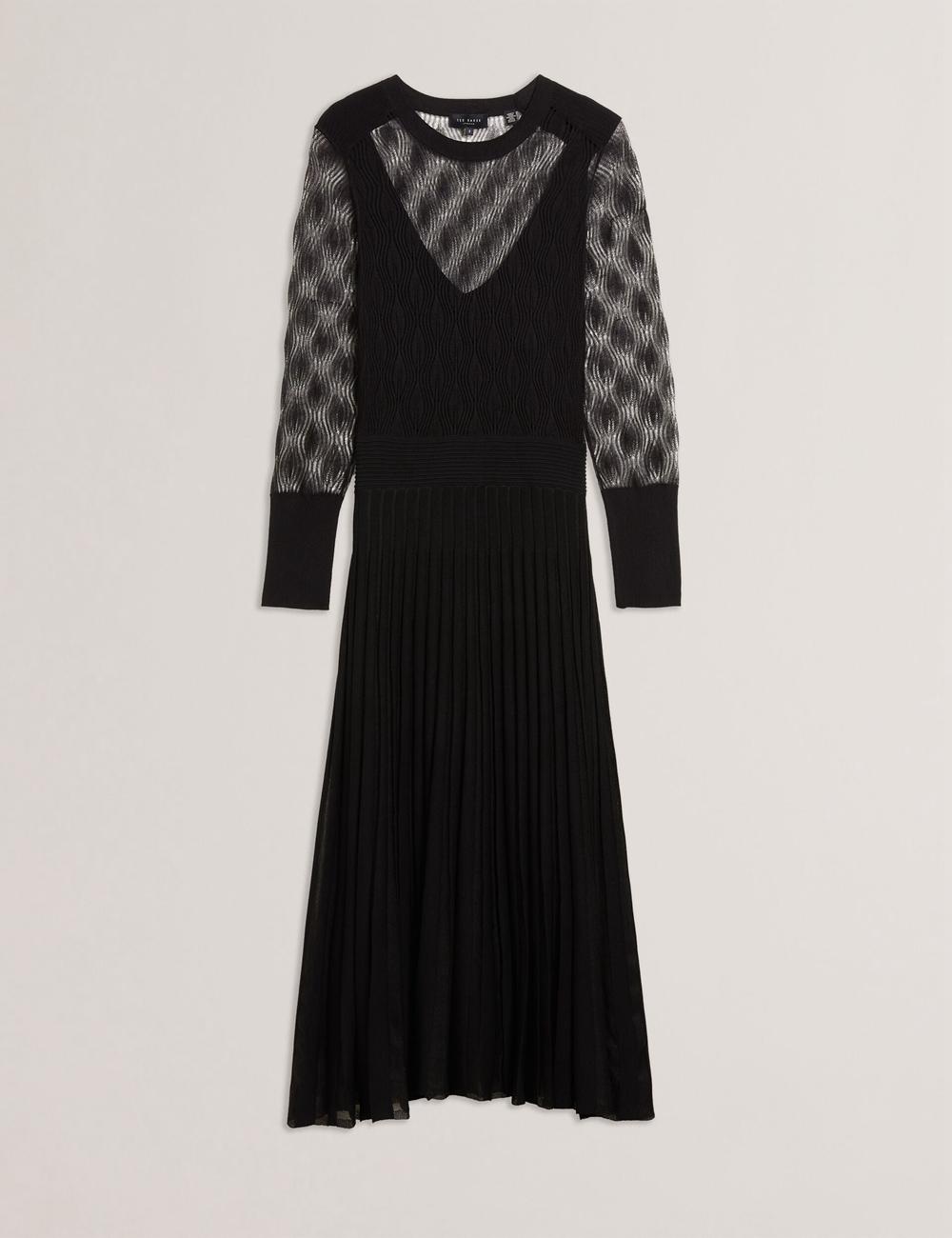 Women Ted Baker TIIMARA - Pointelle Knit Asymmetric Midi Dresses Black | KSA  4178-JIGUM