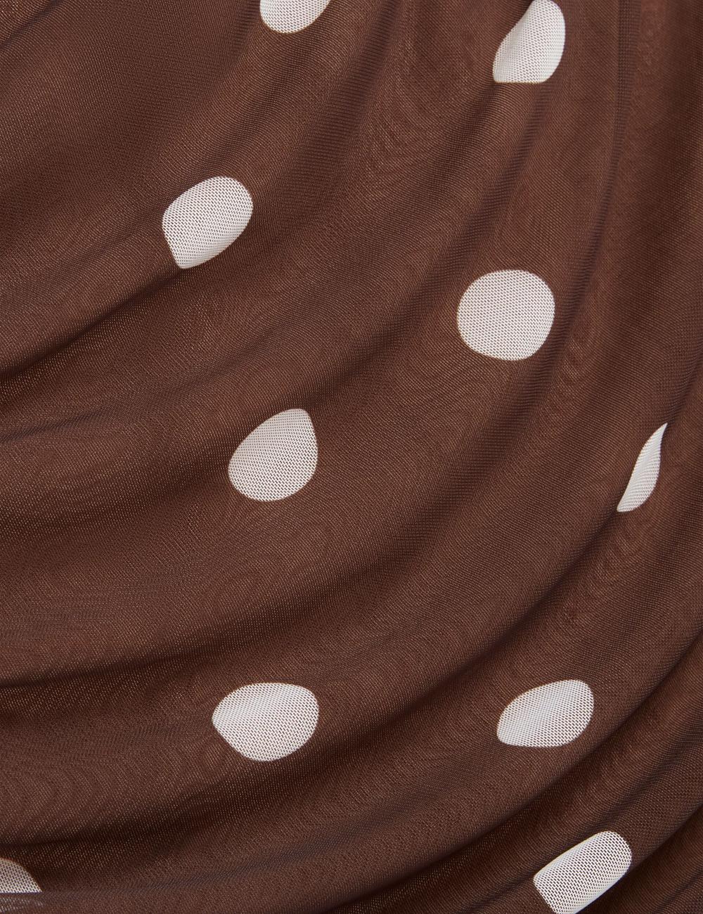 Women Ted Baker TILDAHH - Off-Shoulder Polka Dot Mesh Mini Dresses Dk-Brown | KSA  9716-VOKSI