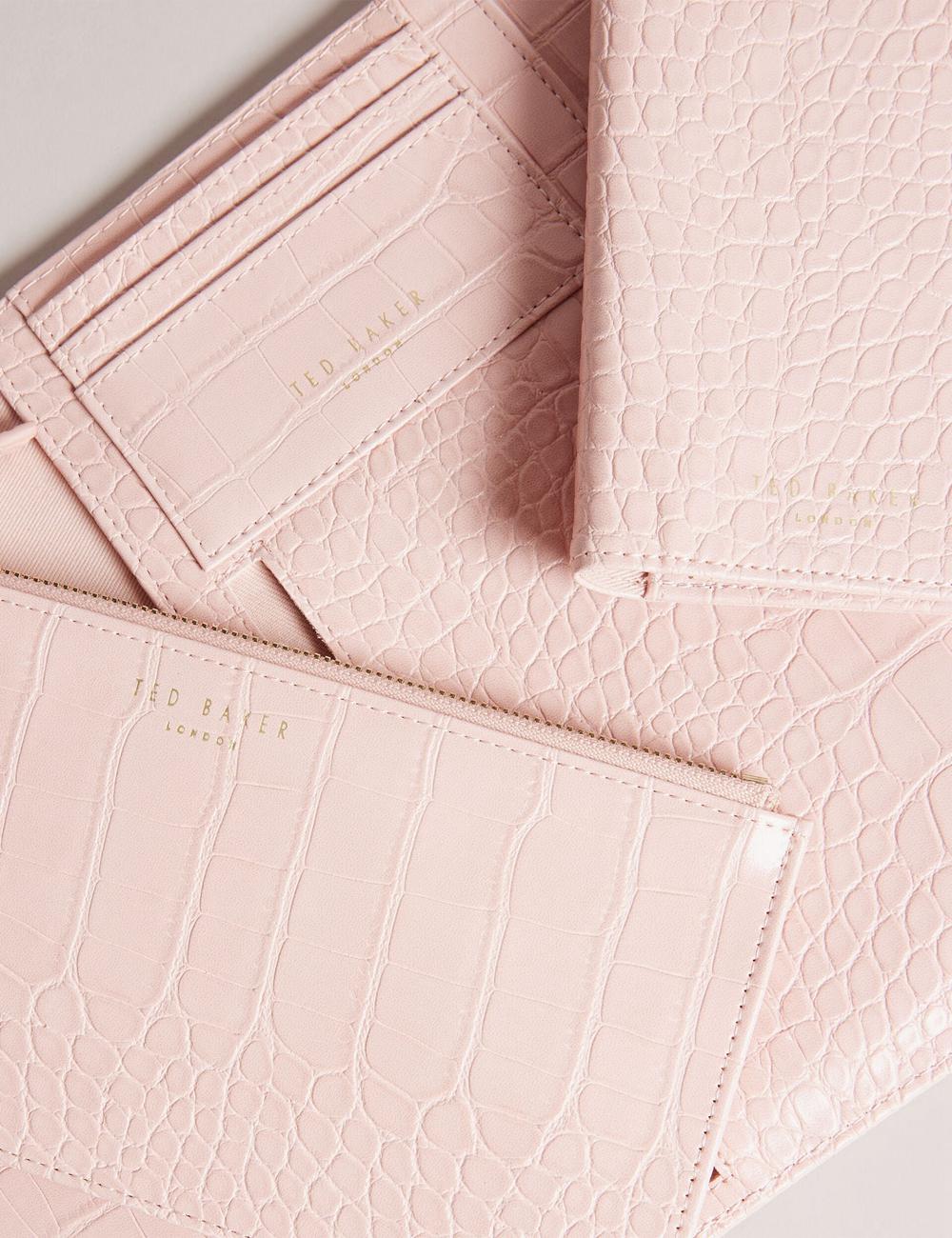 Women Ted Baker TRAVELZ - Croc Faux Leather Travel Organiser Wallets Pink | KSA  7109-ONFKC
