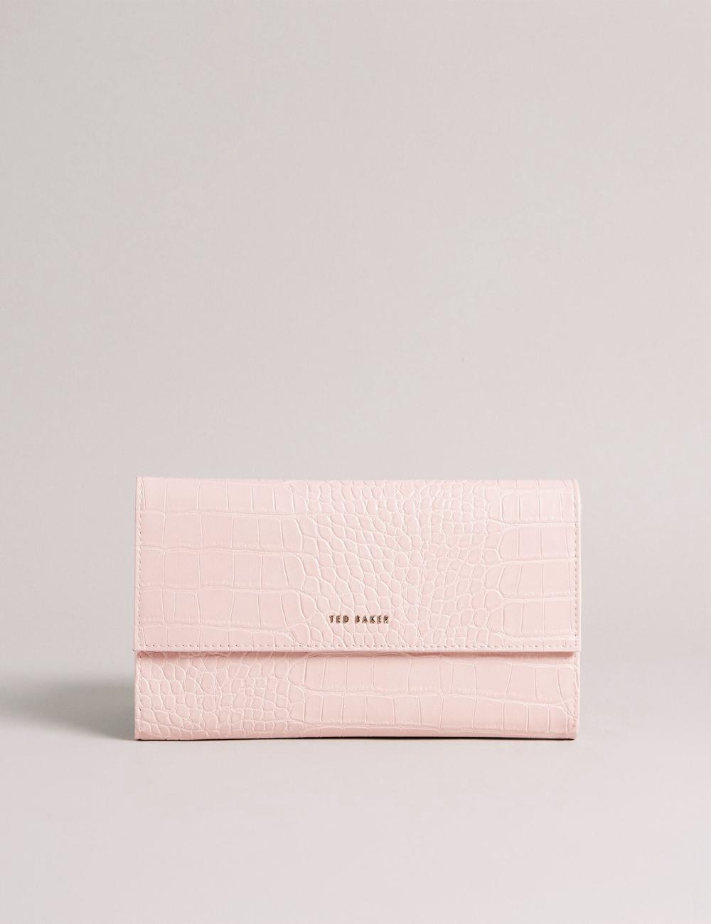 Women Ted Baker TRAVELZ - Croc Faux Leather Travel Organiser Wallets Pink | KSA  7109-ONFKC
