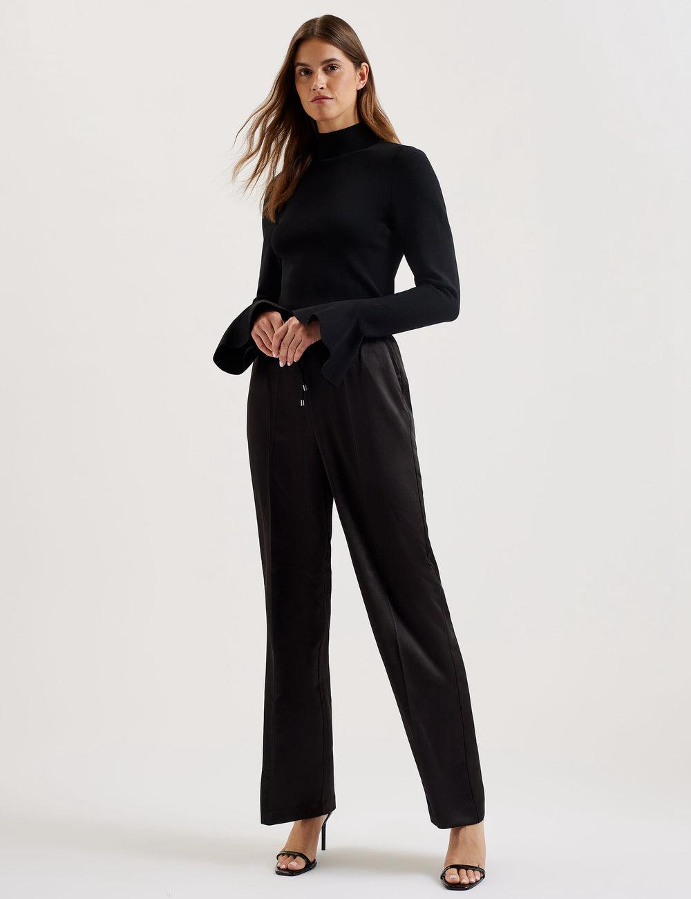 Women Ted Baker UMAIBO - Satin Wide Leg Drawstring Joggers Trousers Black | KSA  9876-TBXGW