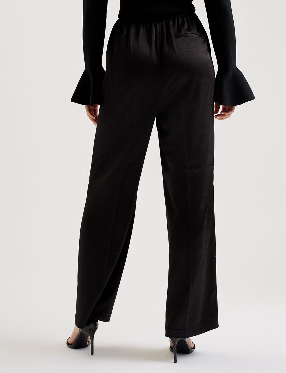 Women Ted Baker UMAIBO - Satin Wide Leg Drawstring Joggers Trousers Black | KSA  9876-TBXGW
