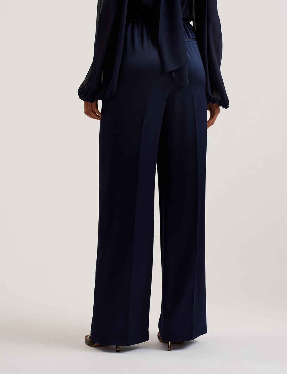 Women Ted Baker UMAIBO - Satin Wide Leg Drawstring Joggers Trousers Black | KSA  9876-TBXGW