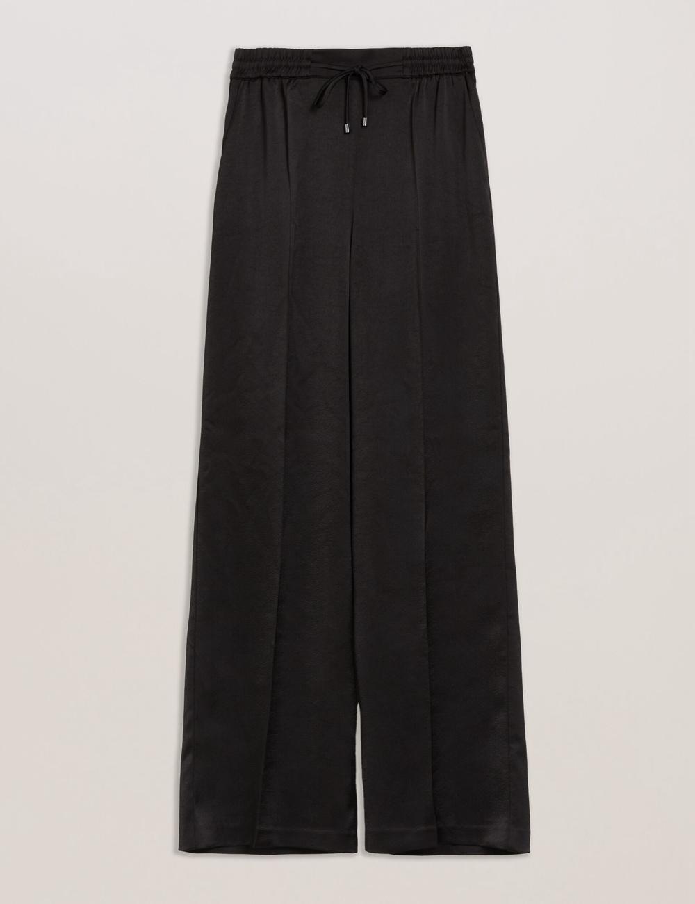 Women Ted Baker UMAIBO - Satin Wide Leg Drawstring Joggers Trousers Black | KSA  9876-TBXGW