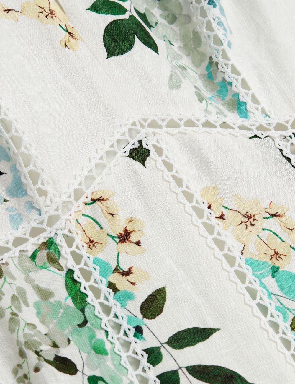 Women Ted Baker UTALA - Floral Crochet Trim Linen Midi Dresses White | KSA  7024-BQJTR