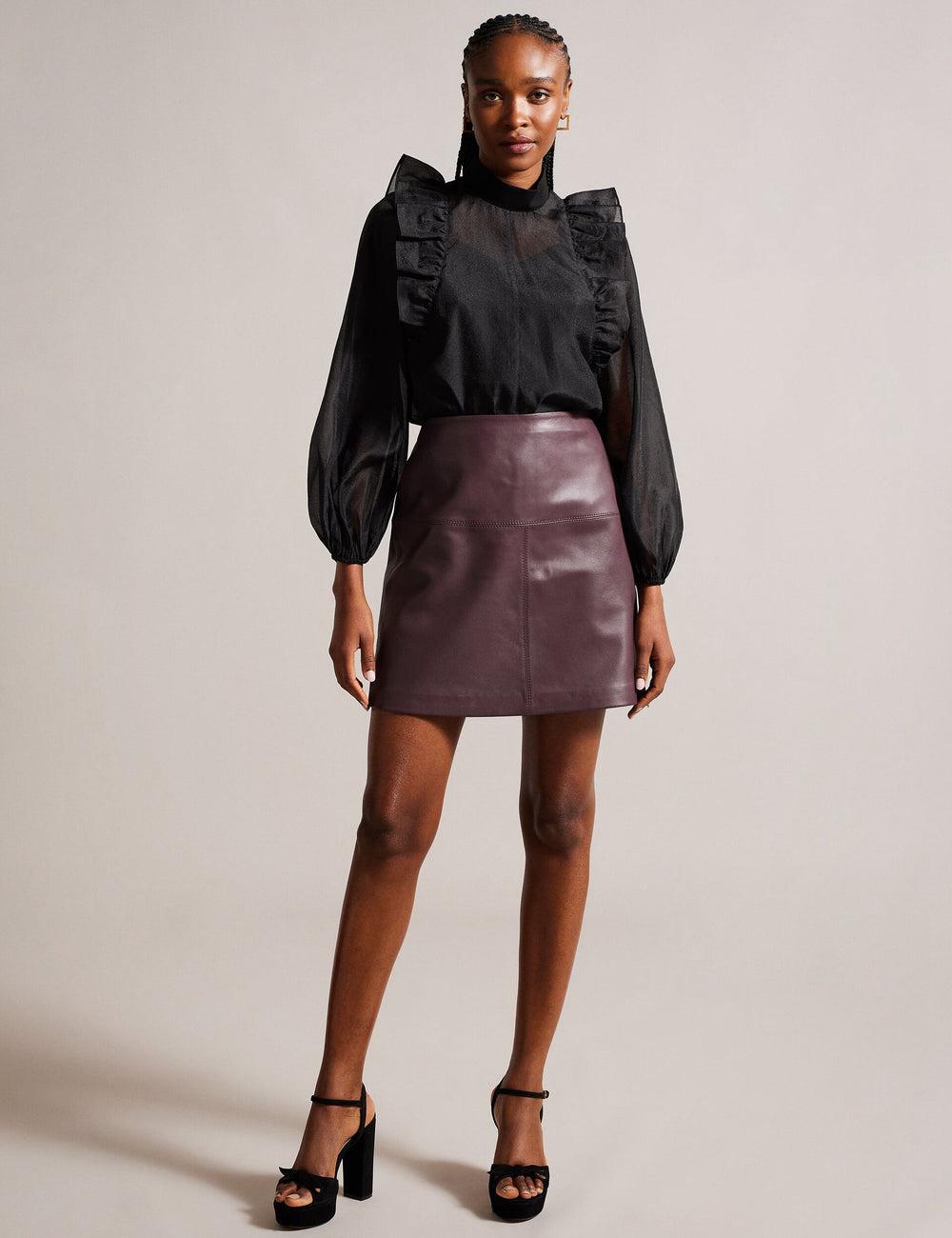 Women Ted Baker VALIAT - A-Line Leather Mini Skirts Red | KSA  4082-EBDXO