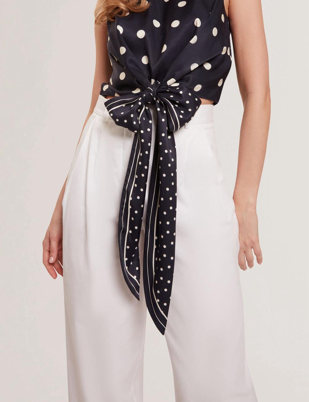 Women Ted Baker VEIRAA - Polka Dot Front Sleeveless Crop Tops Navy | KSA  5093-UJKWP