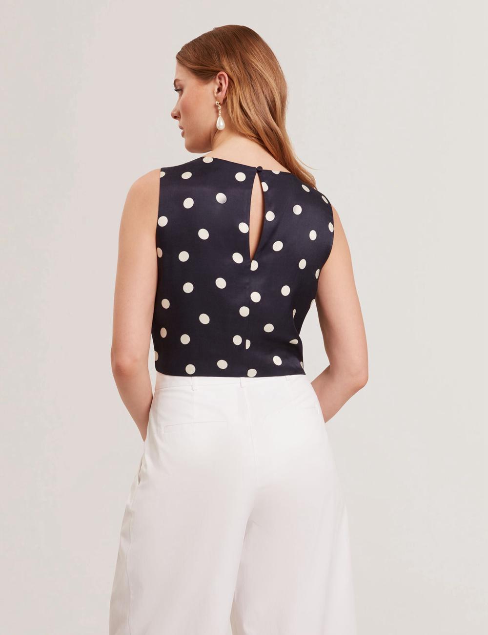 Women Ted Baker VEIRAA - Polka Dot Front Sleeveless Crop Tops Navy | KSA  5093-UJKWP