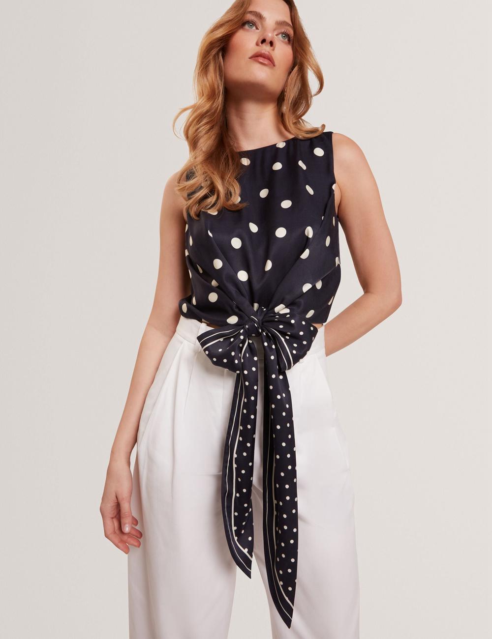 Women Ted Baker VEIRAA - Polka Dot Front Sleeveless Crop Tops Navy | KSA  5093-UJKWP