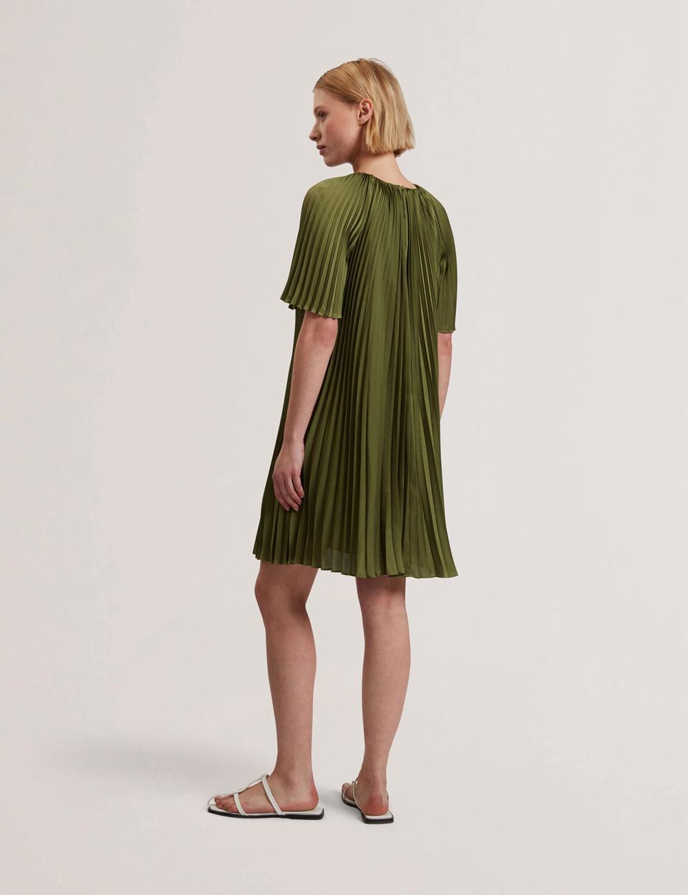 Women Ted Baker VINLAA - Floral Graphic Pleated Satin Mini Dresses Green | KSA  2178-FIYCW