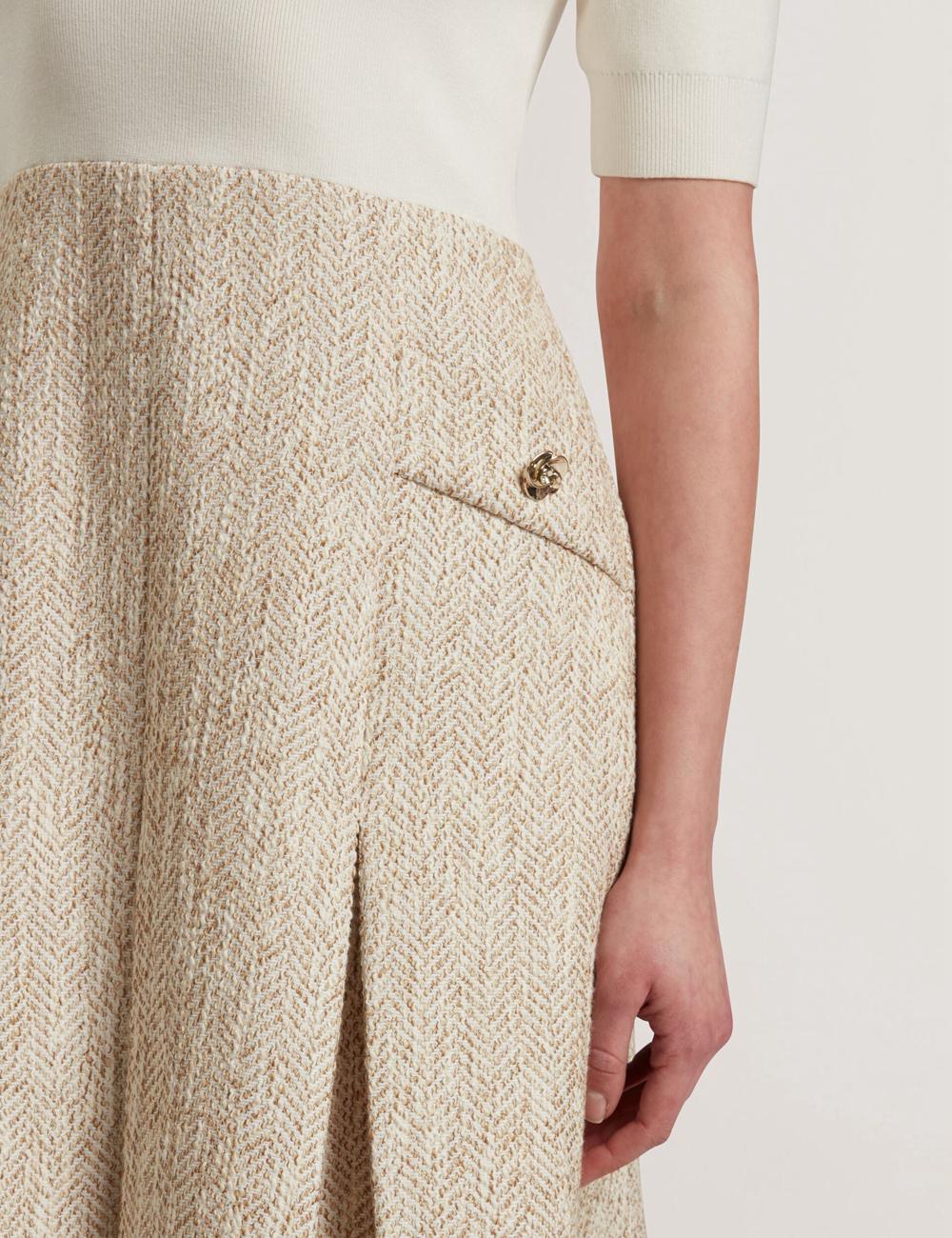 Women Ted Baker VULPAD - Pleated Boucle With Knit Bodice Mini Dresses Ivory | KSA  1690-YLIVK