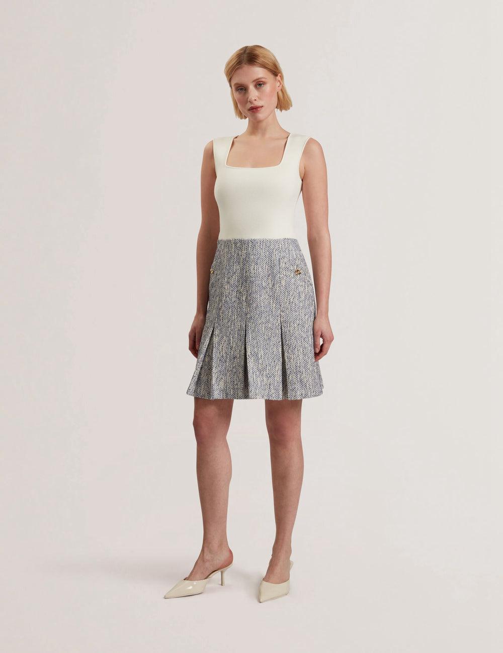 Women Ted Baker VULPAM - Sleeveless Knit Bodice Boucle Mini Dresses Lt-Blue | KSA  6214-GYOCH