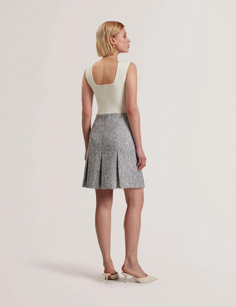 Women Ted Baker VULPAM - Sleeveless Knit Bodice Boucle Mini Dresses Lt-Blue | KSA  6214-GYOCH