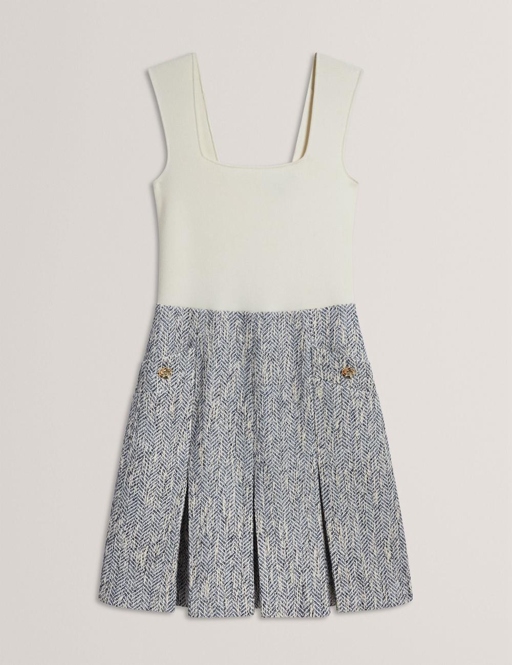 Women Ted Baker VULPAM - Sleeveless Knit Bodice Boucle Mini Dresses Lt-Blue | KSA  6214-GYOCH