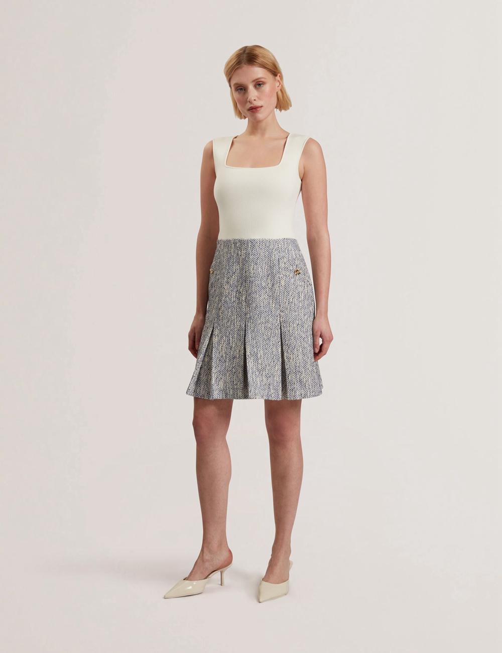 Women Ted Baker VULPAM - Sleeveless Knit Bodice Boucle Mini Dresses Lt-Blue | KSA  6214-GYOCH