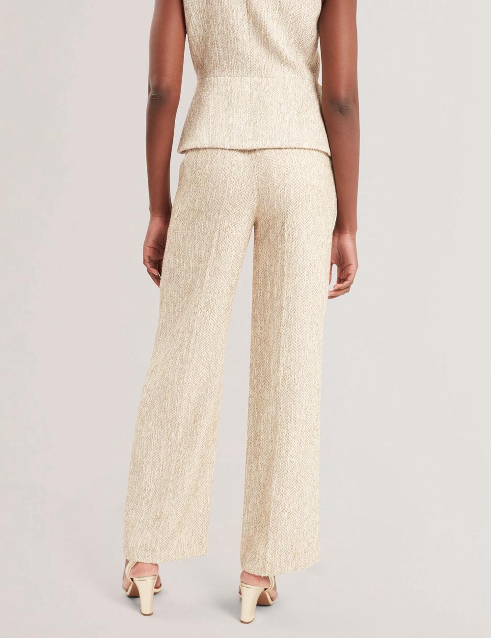 Women Ted Baker VULPAT - Boucle Herringbone Wide Leg Tailored Trousers Ivory | KSA  4820-ZVQUL