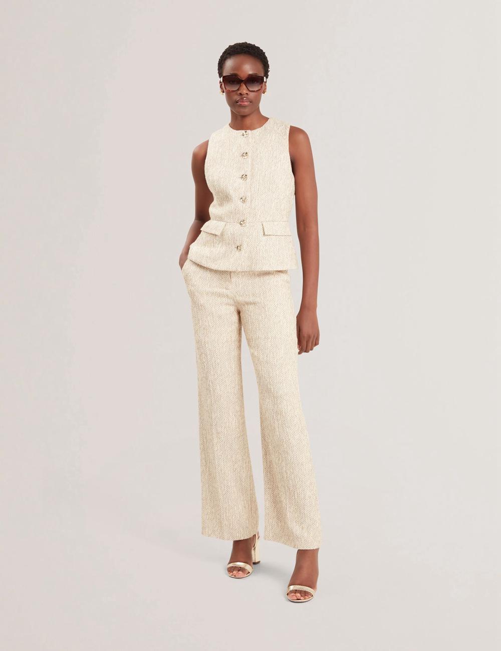 Women Ted Baker VULPAW - Boucle Herringbone Fitted Suit Waistcoat Ivory | KSA  3208-JQURX