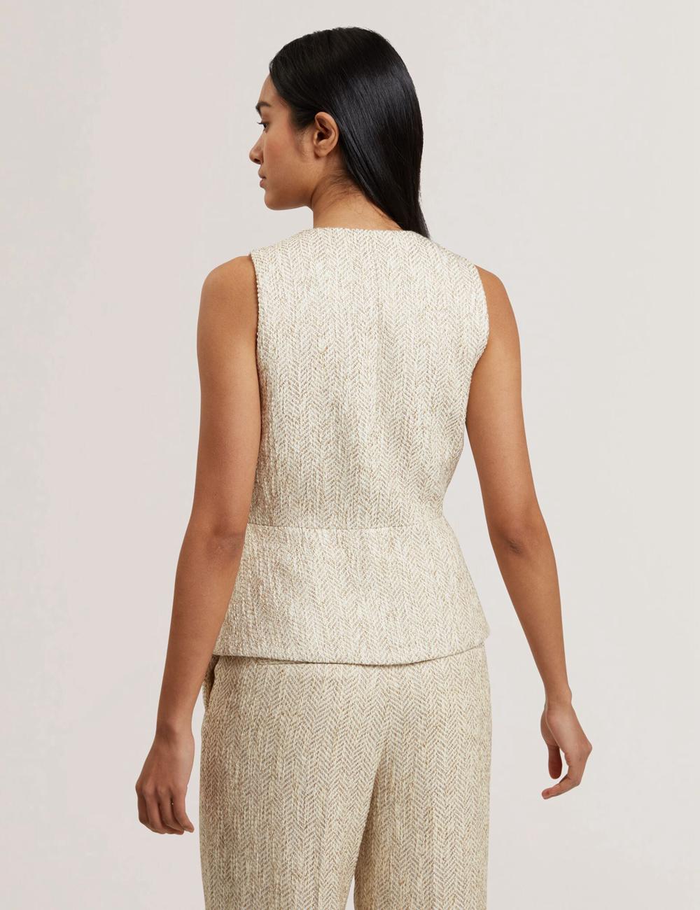 Women Ted Baker VULPAW - Boucle Herringbone Fitted Suit Waistcoat Ivory | KSA  3208-JQURX