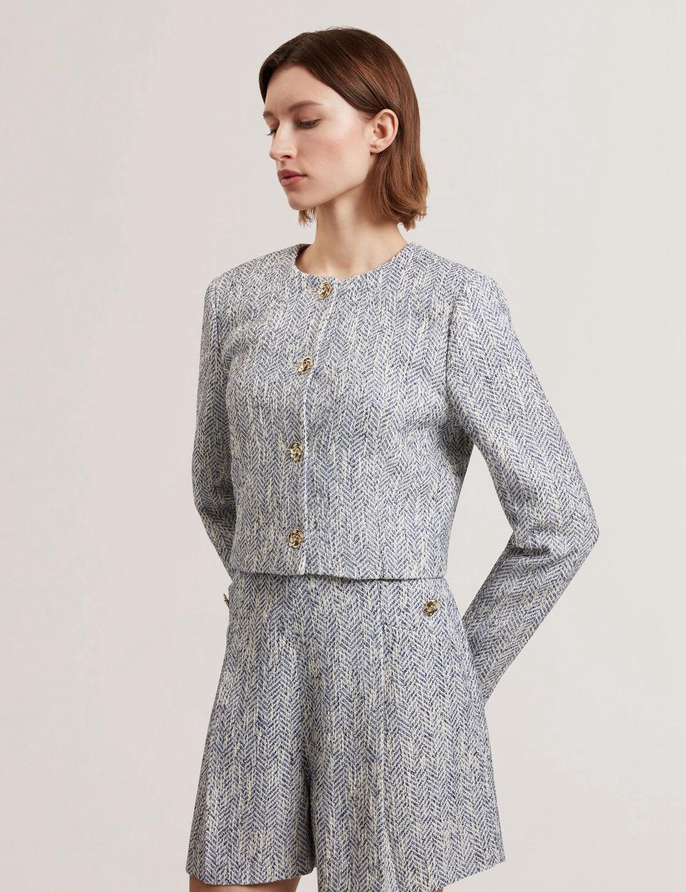 Women Ted Baker VULPA - Boucle Button-Up Cropped Tailored Jackets Lt-Blue | KSA  2916-GMPRF
