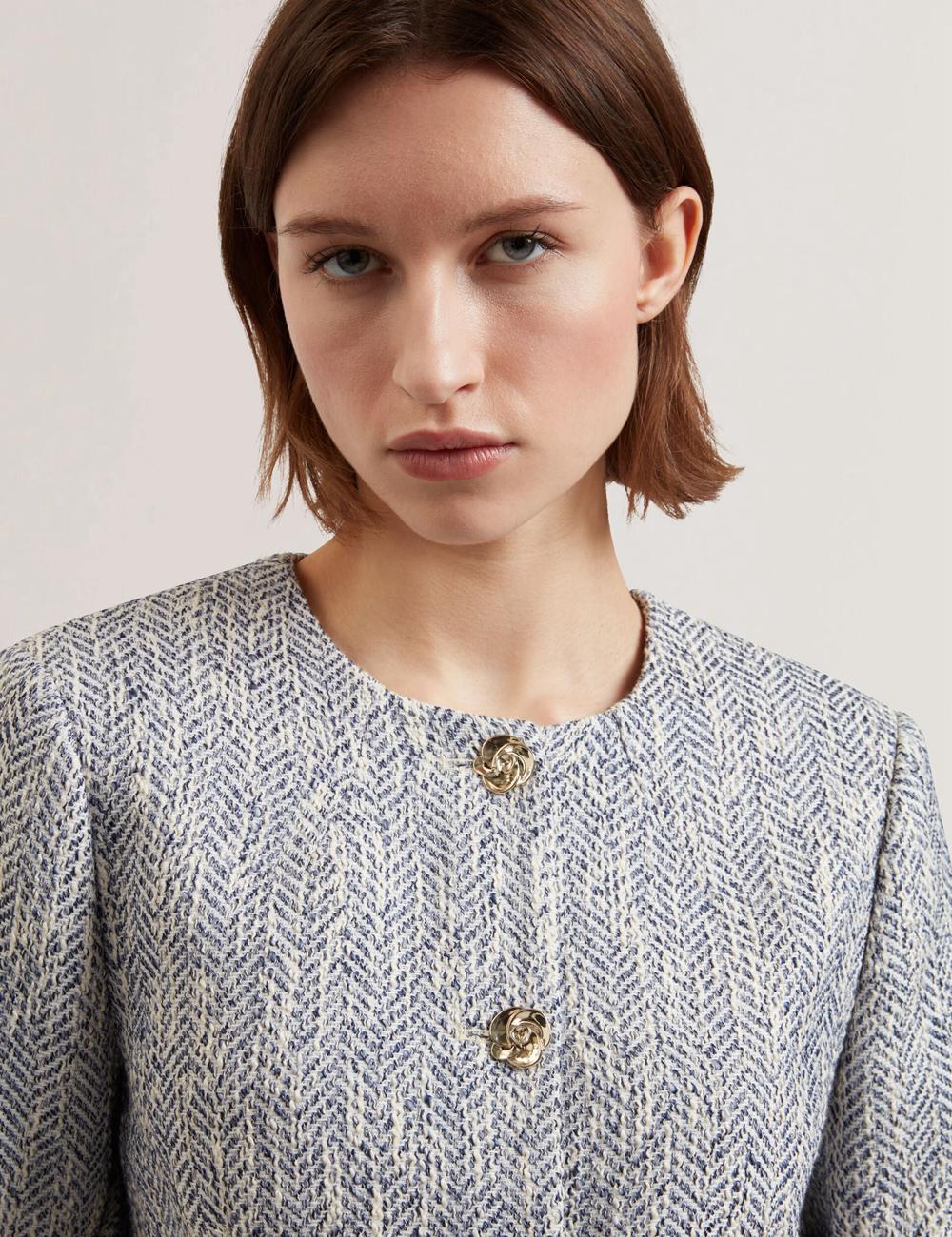 Women Ted Baker VULPA - Boucle Button-Up Cropped Tailored Jackets Lt-Blue | KSA  2916-GMPRF