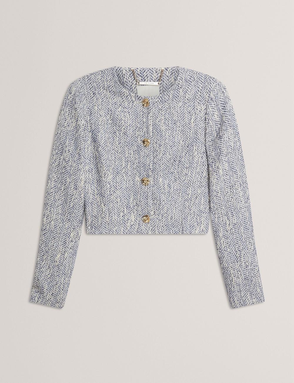 Women Ted Baker VULPA - Boucle Button-Up Cropped Tailored Jackets Lt-Blue | KSA  2916-GMPRF