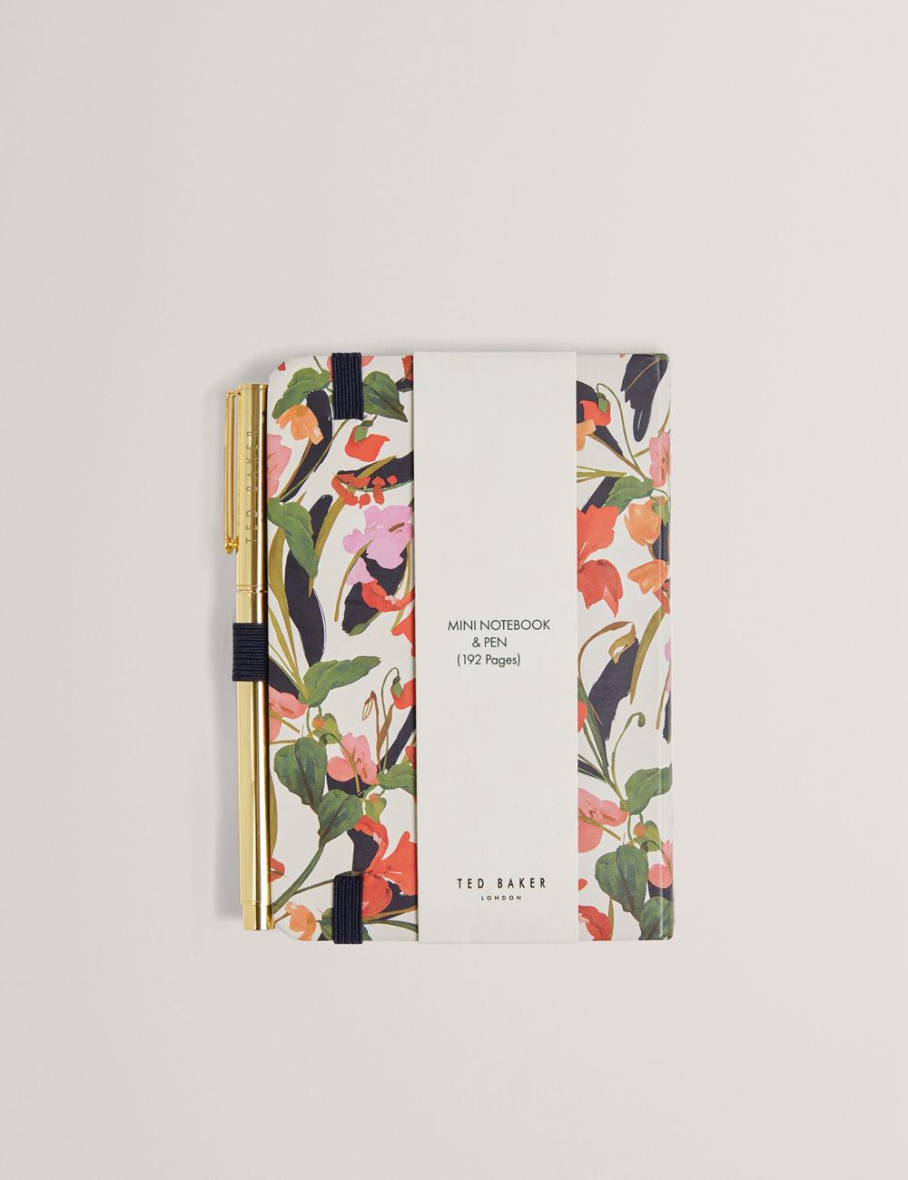 Women Ted Baker WHINNA - Floral Print A6 Notebook & Pen Stationary Nat-White | KSA  9730-OVXAL