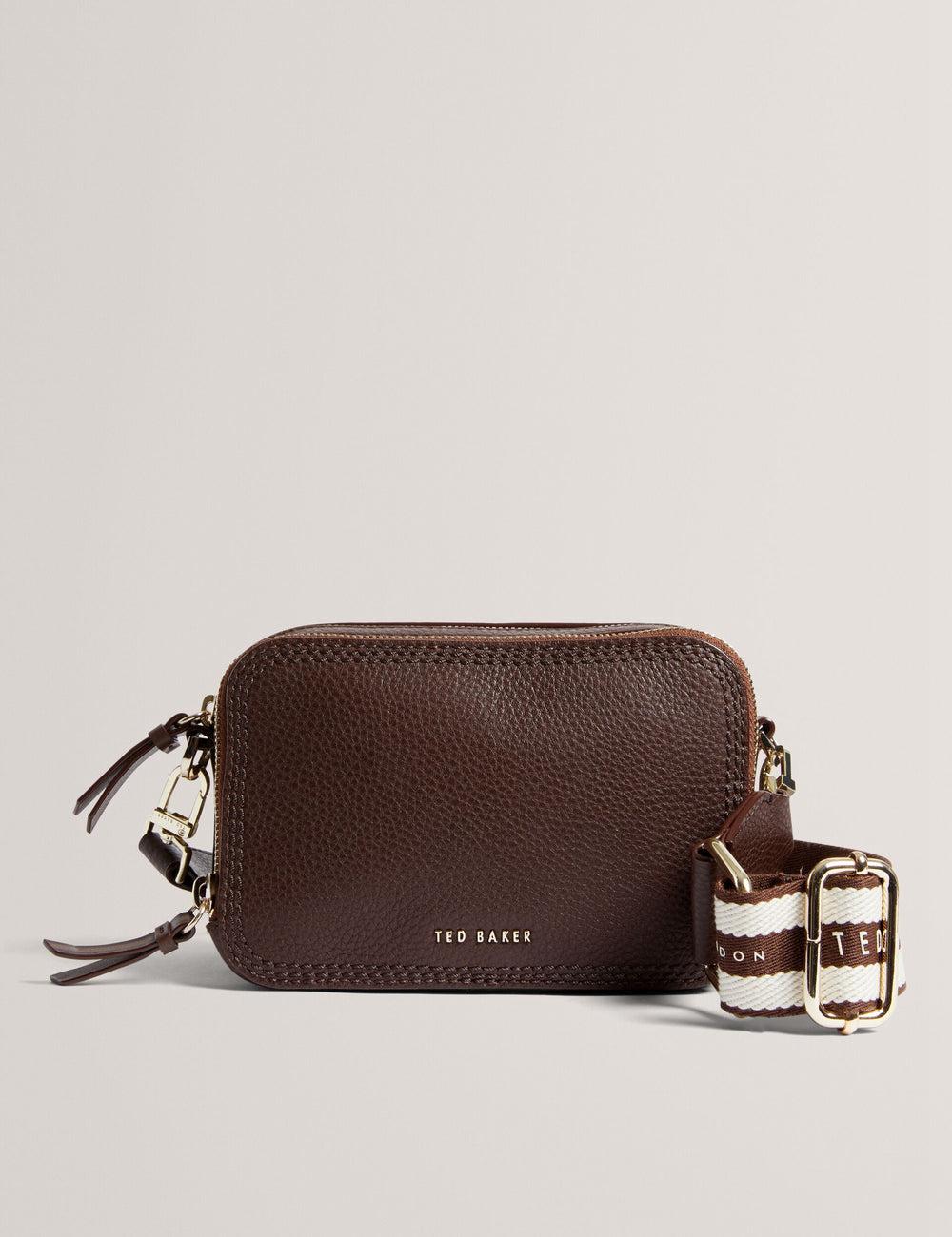 Women Ted Baker WILLSA - Branded Webbing Mini Leather Camera Camera Bag Brown | KSA  6854-PEGIB