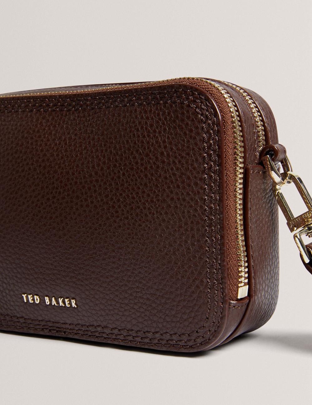 Women Ted Baker WILLSA - Branded Webbing Mini Leather Camera Camera Bag Brown | KSA  6854-PEGIB