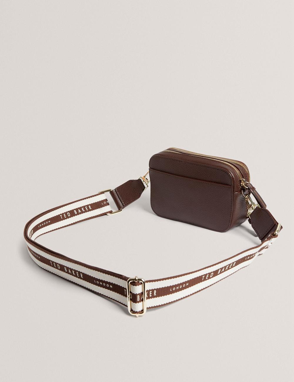 Women Ted Baker WILLSA - Branded Webbing Mini Leather Camera Camera Bag Brown | KSA  6854-PEGIB