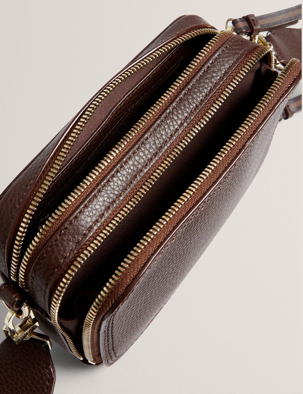 Women Ted Baker WILLSA - Branded Webbing Mini Leather Camera Camera Bag Brown | KSA  6854-PEGIB