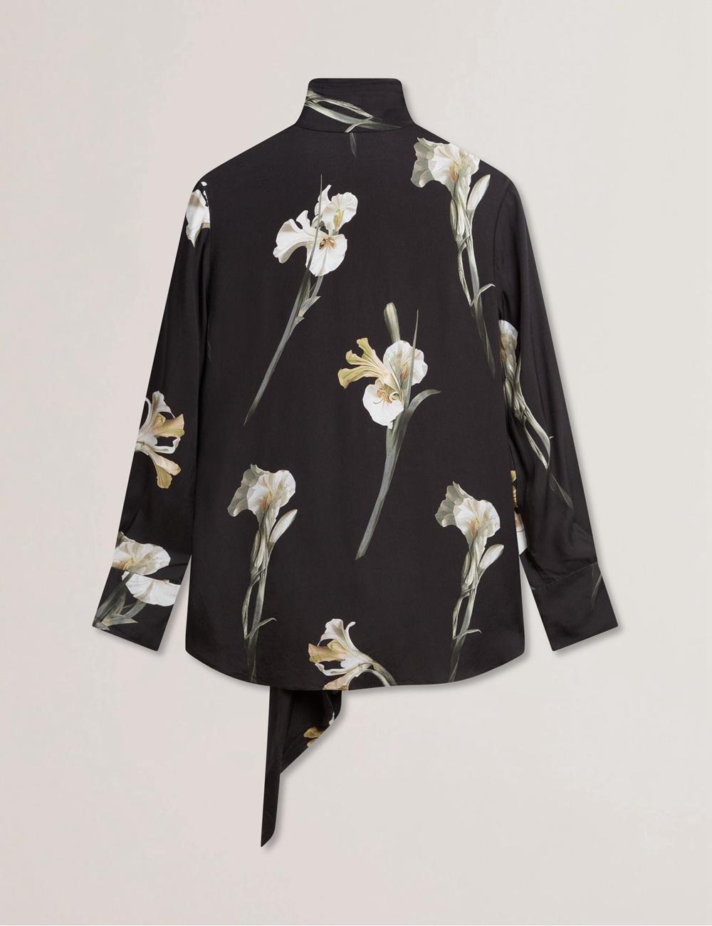 Women Ted Baker ZAKIIER - Neck Floral Print Long Sleeve Blouses Black | KSA  6032-KRADE